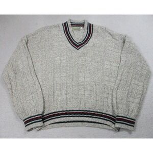 Vintage‎ Fieldmaster Sweater Mens XL White V Neck Cotton Knit Made USA 90s